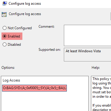 Configure log access policy