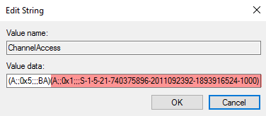 Windows Registry channel access permissions