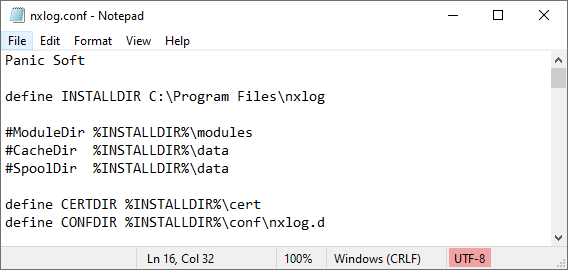 NXLog Agent configuration file character encoding