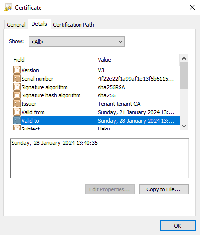 TLS certificate details