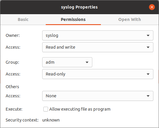 /var/log/syslog file access permissions