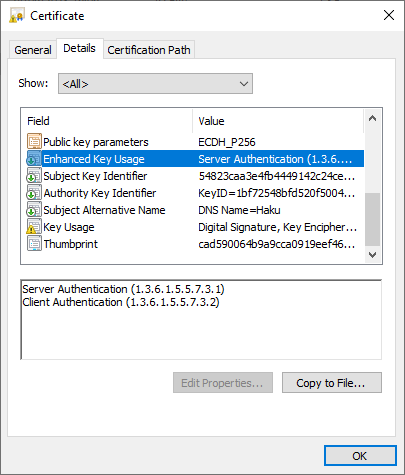 TLS certificate details