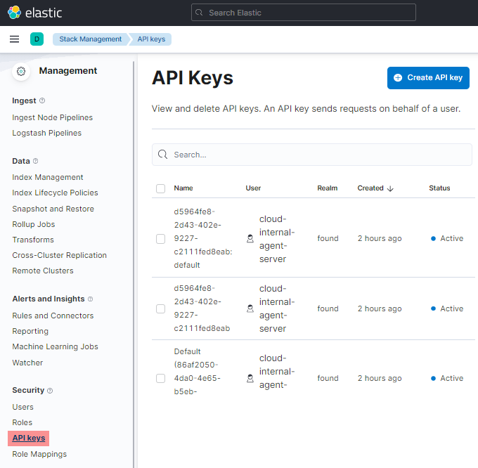 Elastic API keys