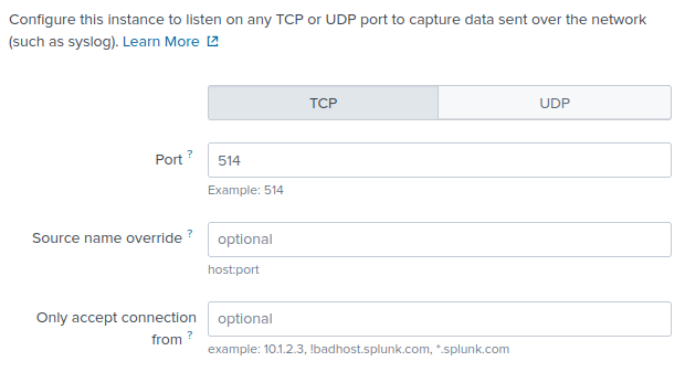 Splunk TCP input source