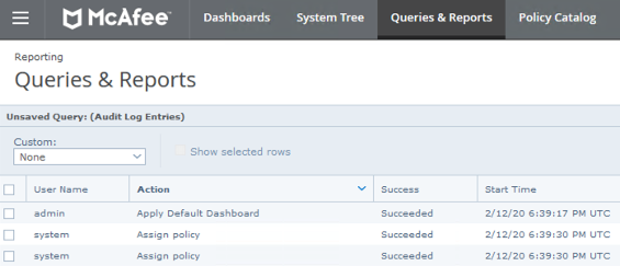 Queries and Reports Dashboard for Audit Entries