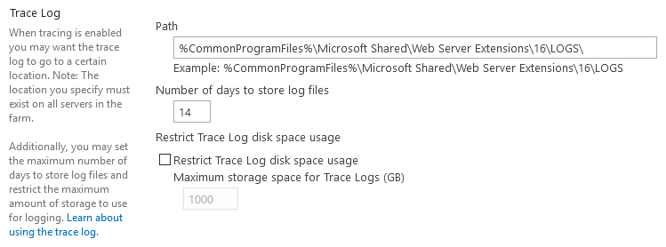 Configuring the trace log