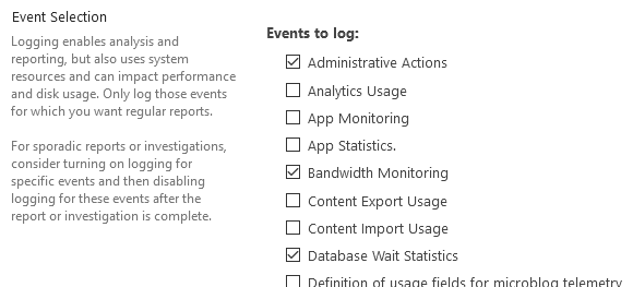 Selecting usage categories