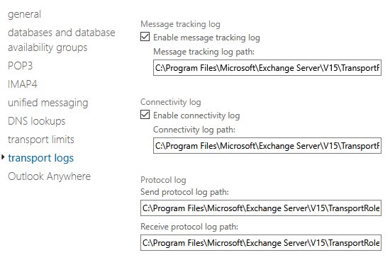 Editing the transport log configuration