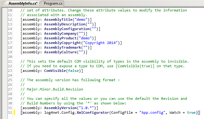 Editing the AssemblyInfo.cs file