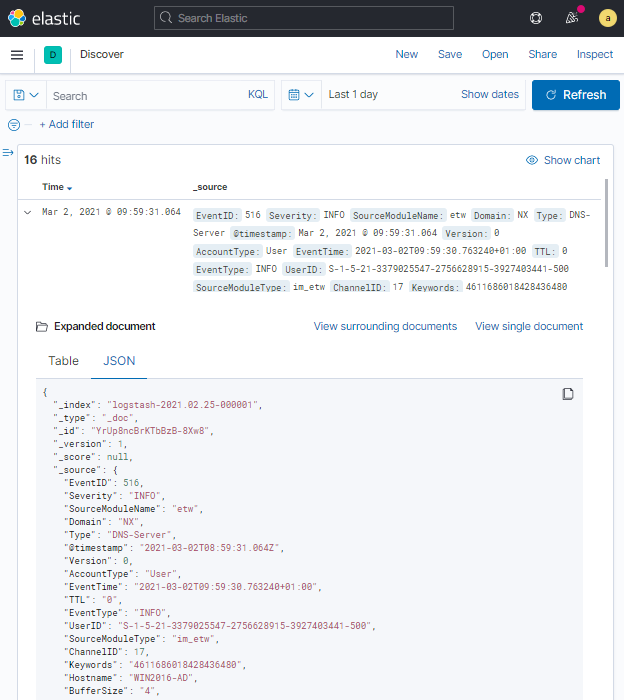 Kibana JSON view