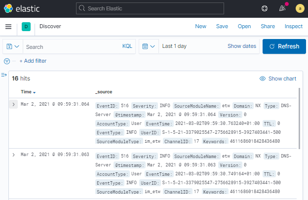 Viewing logs in Kibana