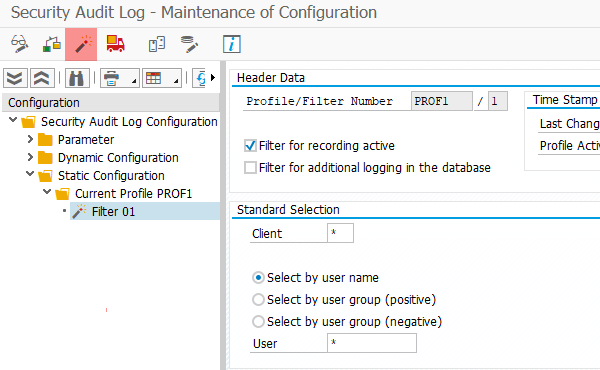 SAP Security Audit Filter