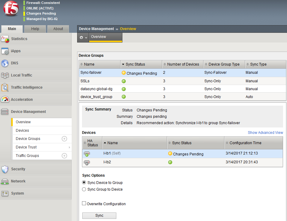 BIG-IP Sync configuration