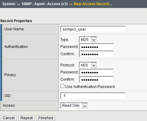 BIG-IP SNMPv3 user