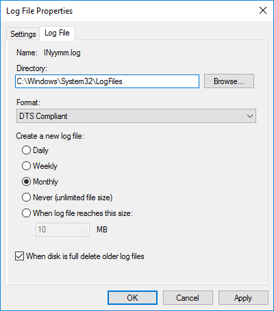 Acounting Log File Properties