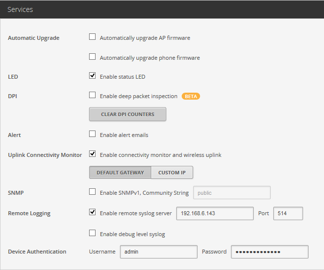 UniFi syslog configuration