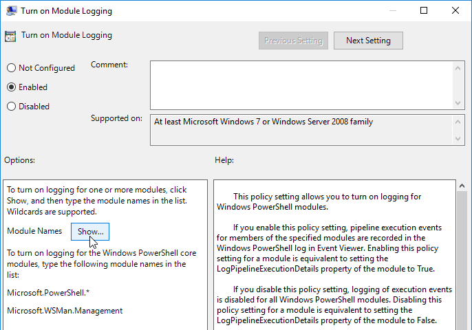 Configuring the Module Logging policy