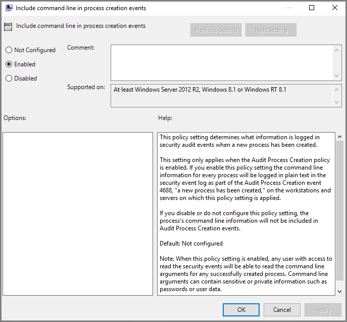 Including Command Line in Process Creation