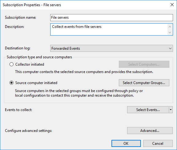 Windows Event Collector Subscription Configuration