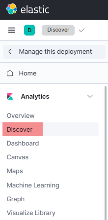 Elastic Cloud Analytics menu