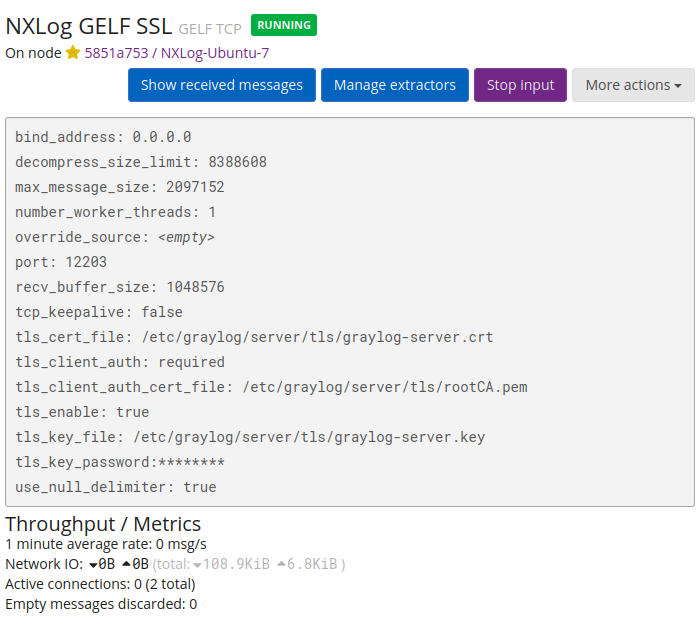 Graylog input status