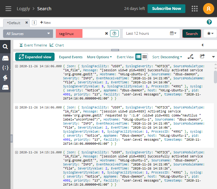 Loggly search by tag