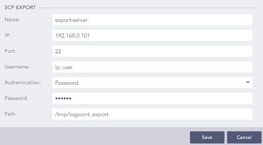 LogPoint export settings