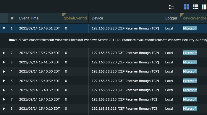 ArcSight Logger search result