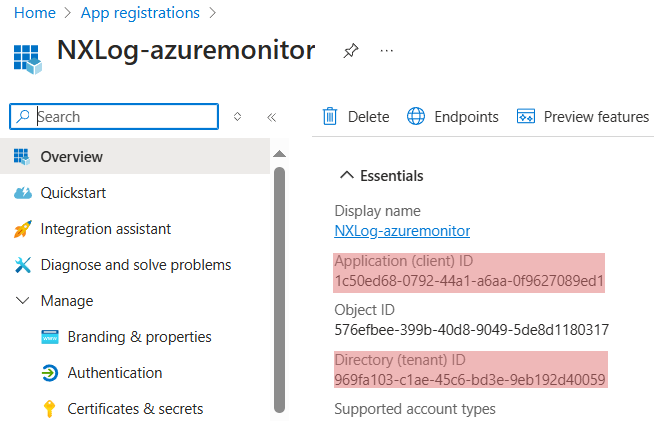 Microsoft Azure application registration