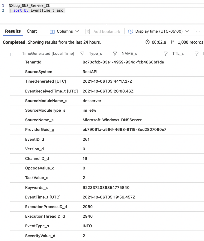 NXLog_DNS_Server_CL ingested event