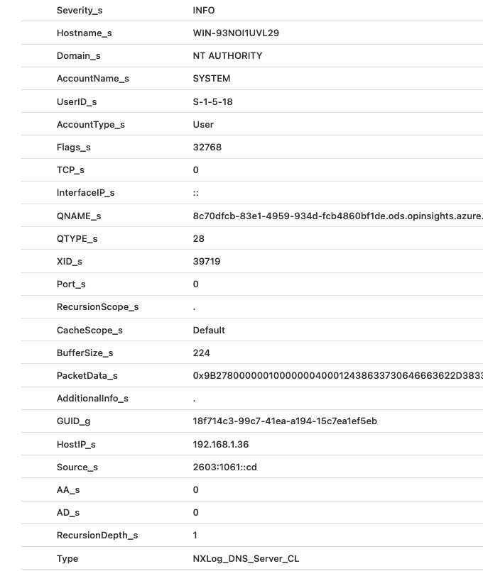 NXLog_DNS_Server_CL ingested event