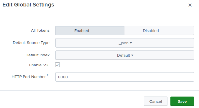 Splunk Cloud Platform HEC Global Settings