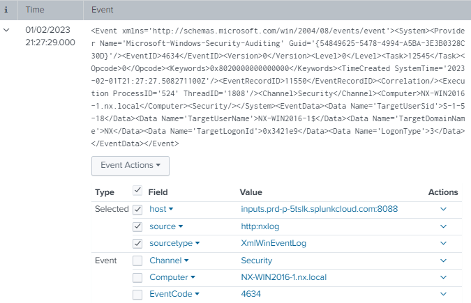 Windows XML log in Splunk