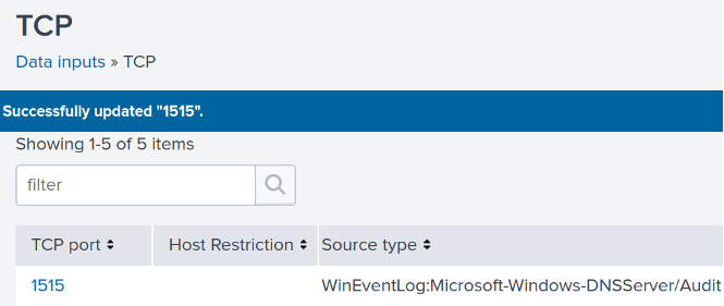 TCP input for Windows DNS Server audit logs