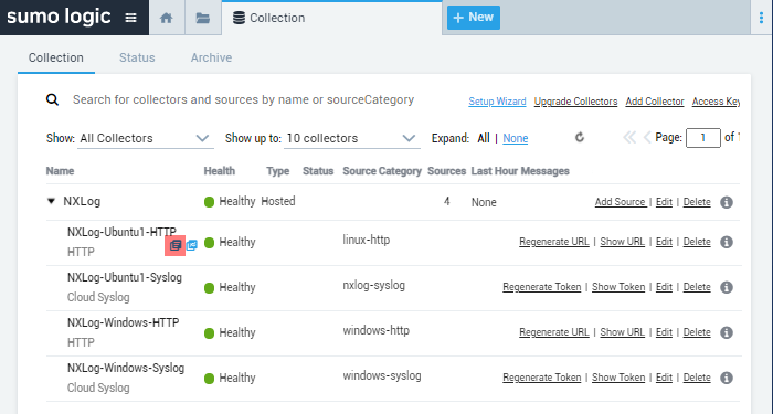 Sumo Logic collectors and sources