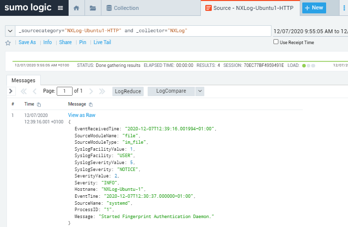 Linux syslog event in Sumo Logic