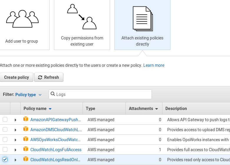 AWS user configuration, screen 2