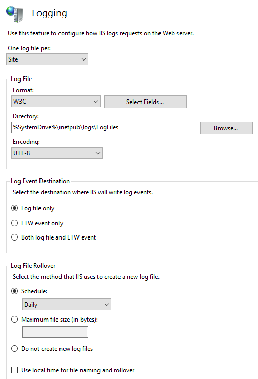 Logging configuration options