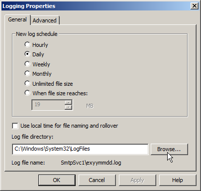 Editing SMTP Logging Properties