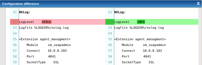 Agent configuration compare difference