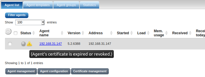 Agent with expired certificate