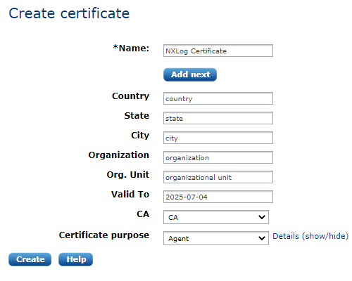 Creating a certificate