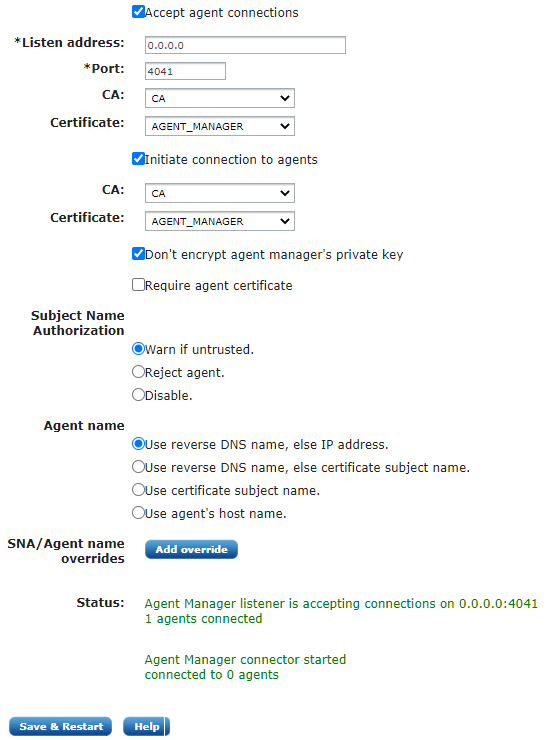 Successfully configured agent manager