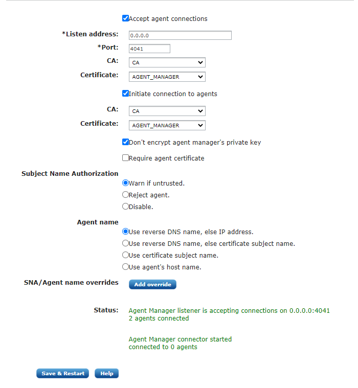 Agent manager settings