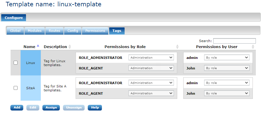 Tags configuration