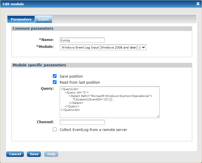 Sysmon DnsQuery Input Module