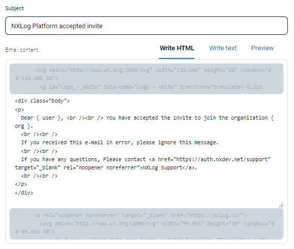 NXLog Platform HTML email template