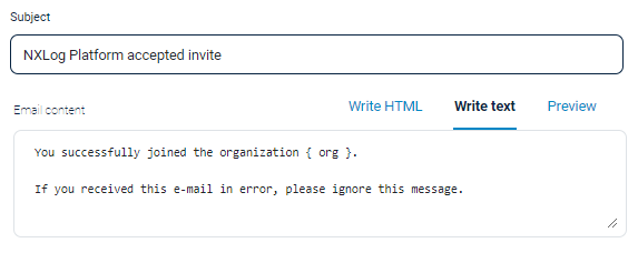 NXLog Platform plain text email template