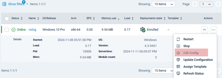 Configure an NXLog Agent from the agent table