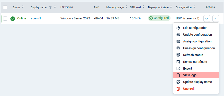 View an NXLog Agent’s logs